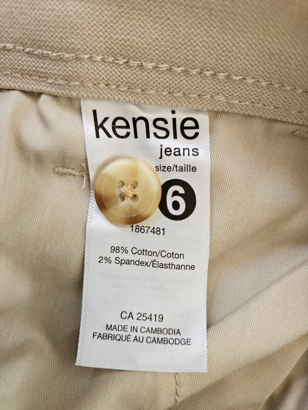Kensie Jeans Beige Mid-Rise Chino Trousers NWT Size 6 Ankle Crop Pants Stretch - Picture 6 of 9